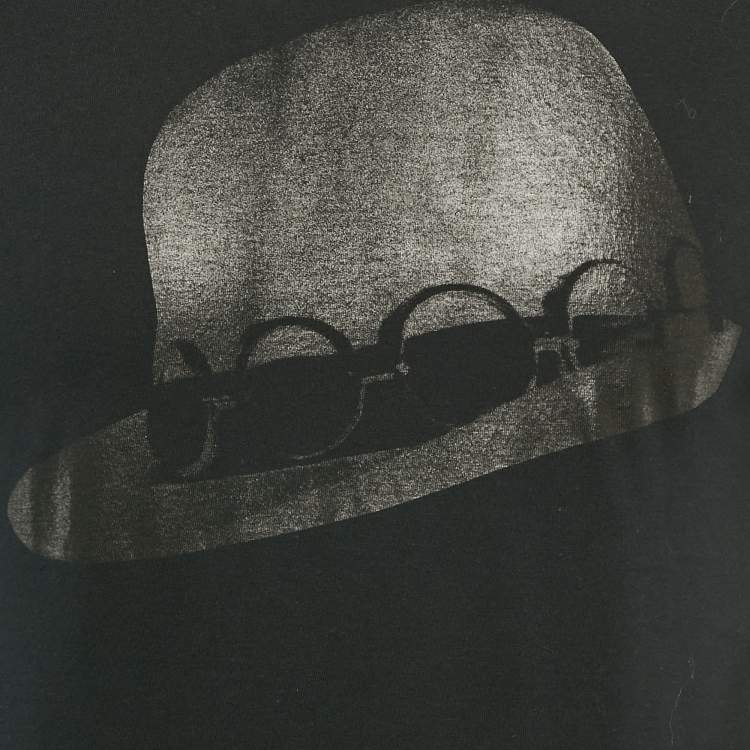 Pre Owned Yves Saint Laurent Black Hat Print Jersey Ysl Detail T-Shirt S