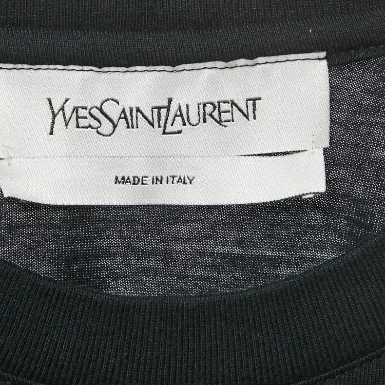 Pre Owned Yves Saint Laurent Black Hat Print Jersey Ysl Detail T-Shirt S