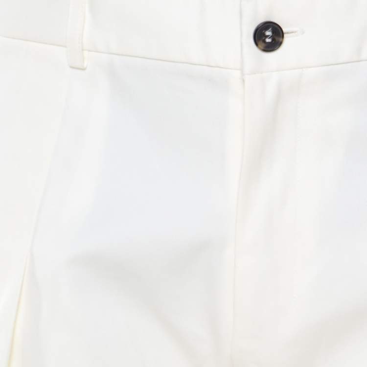 Pre Owned Saint Laurent Paris Off White Cotton Pleat Front Tailored Trousers S