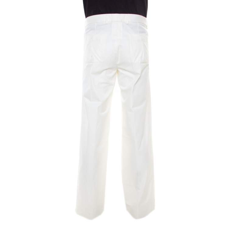 Pre Owned Saint Laurent Paris Off White Cotton Pleat Front Tailored Trousers S