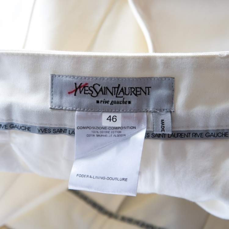 Pre Owned Saint Laurent Paris Off White Cotton Pleat Front Tailored Trousers S
