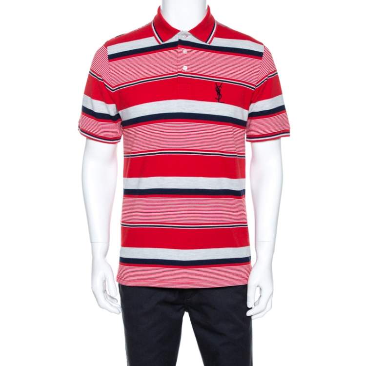 Yves Saint Laurent Red Striped Pique Cotton Polo T-Shirt M Yves Saint ...