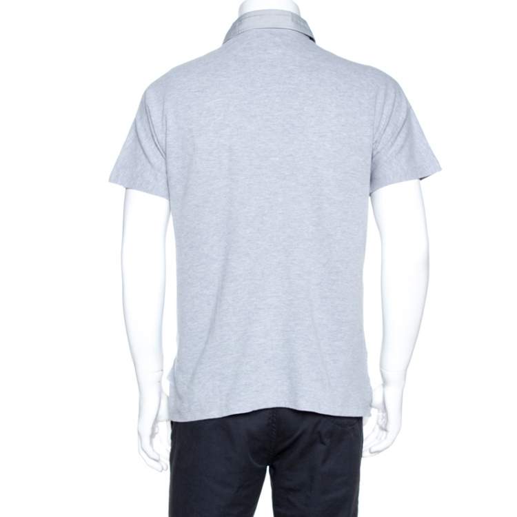 Pre Owned Yves Saint Laurent Grey Cotton Pique Polo T Shirt L