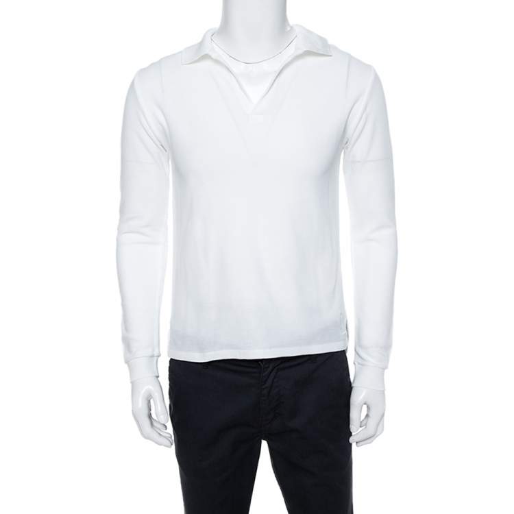 Yves Saint Laurent White Cotton Long Sleeve Polo T-Shirt XL Yves