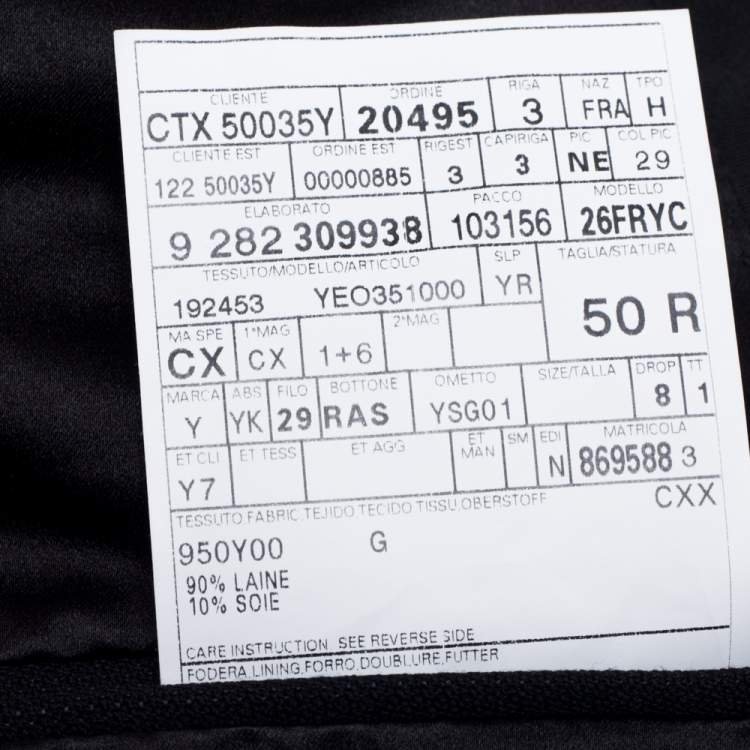 Pre Owned Yves Saint Laurent Black Wool & Silk Regular Fit Suit L
