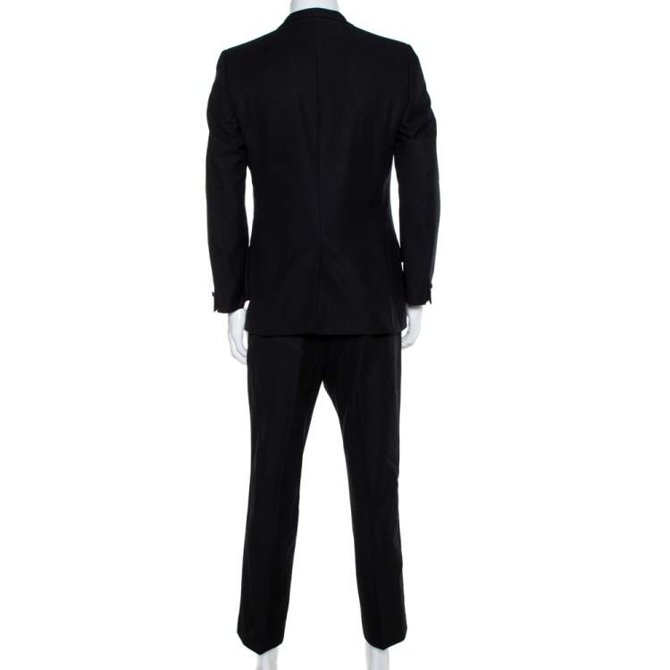 Pre Owned Yves Saint Laurent Black Wool & Silk Regular Fit Suit L