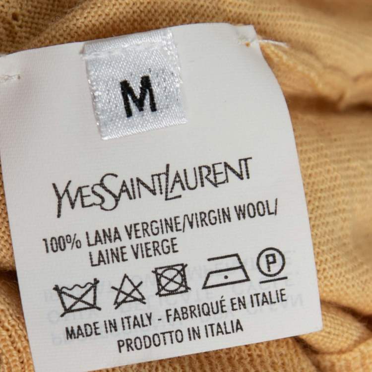 Pre Owned Yves Saint Laurent Yellow Wool V-Neck Long Sleeve Sweater M