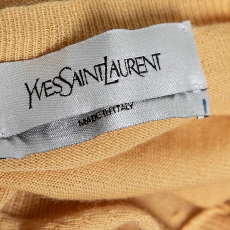 Pre Owned Yves Saint Laurent Yellow Wool V-Neck Long Sleeve Sweater M
