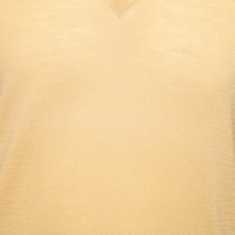 Pre Owned Yves Saint Laurent Yellow Wool V-Neck Long Sleeve Sweater M