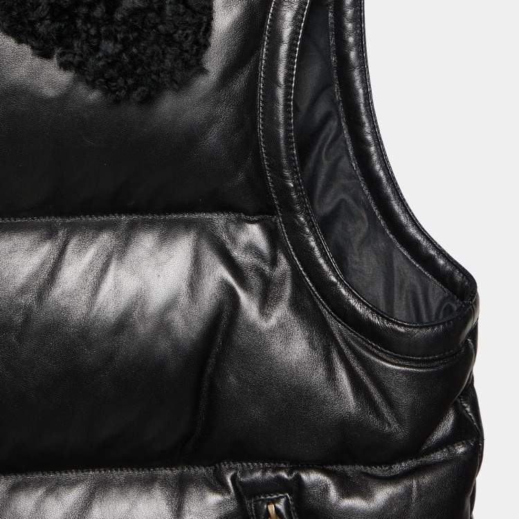Pre Owned Yves Saint Laurent Black Leather Fur Collar Sleeveless Jacket S