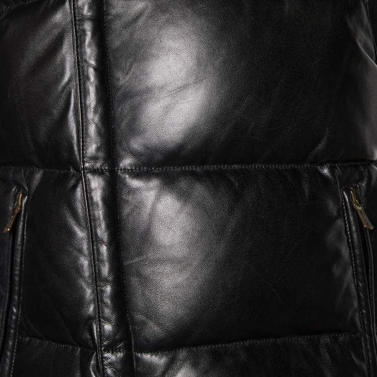 Pre Owned Yves Saint Laurent Black Leather Fur Collar Sleeveless Jacket S