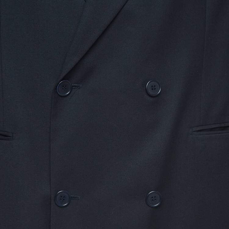 Pre Owned Yves Saint Laurent Navy Blue Wool Double Breasted Blazer L