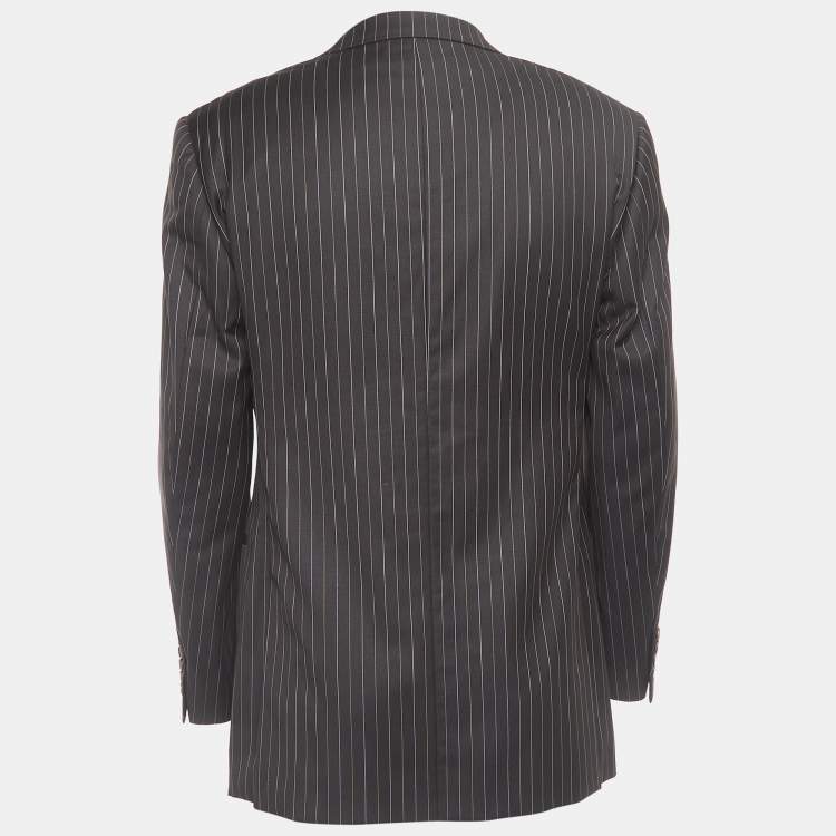 Pre Owned Yves Saint Laurent Vintage Brown Striped Wool Single Breasted Blazer M
