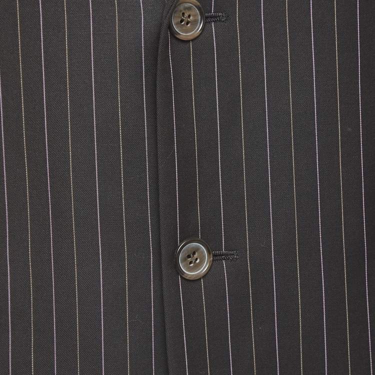 Pre Owned Yves Saint Laurent Vintage Brown Striped Wool Single Breasted Blazer M