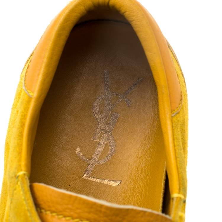 Pre Owned Saint Laurent Paris Yellow Suede And Leather Low Top Sneakers 44