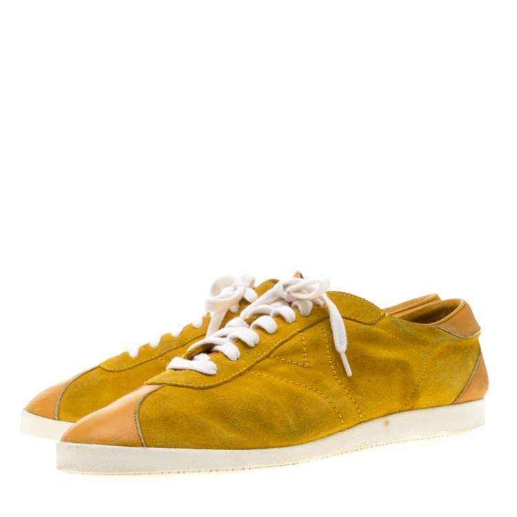 Pre Owned Saint Laurent Paris Yellow Suede And Leather Low Top Sneakers 44