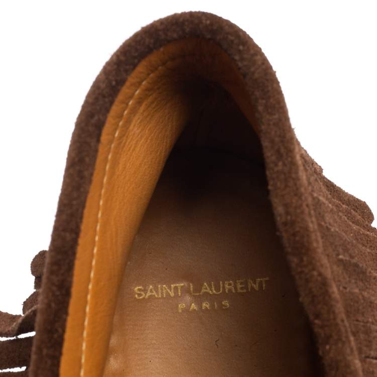 Pre Owned Saint Laurent Dark Brown Suede Fringed Ankle-Boots Size 41.5