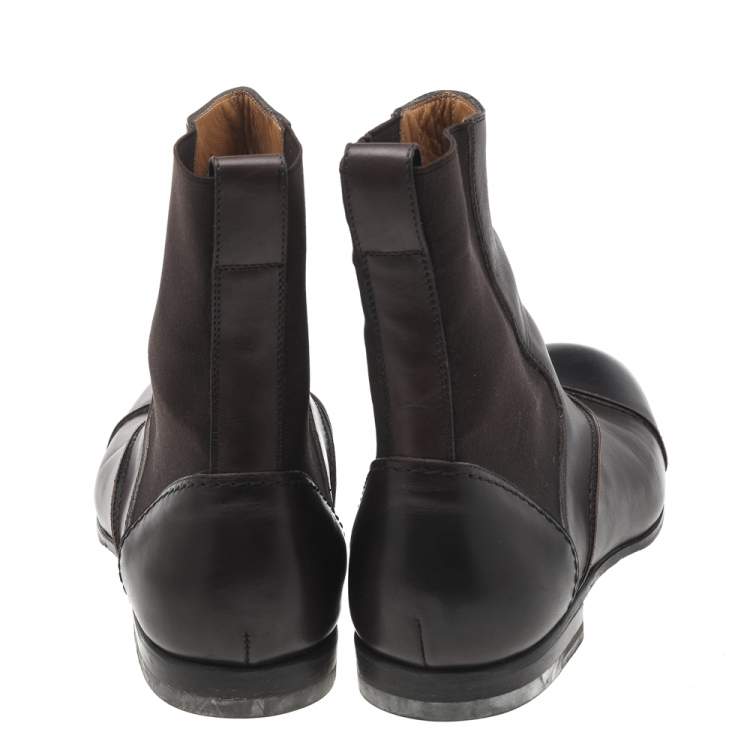 Pre Owned Yves Saint Laurent Dark Brown Leather Cap-Toe Ankle Boots Size 44.5