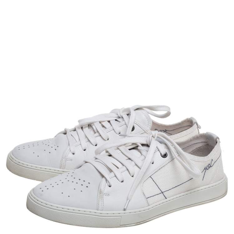 Pre Owned Yves Saint Laurent White Leather And Canvas Lace Up Sneakers Size 42