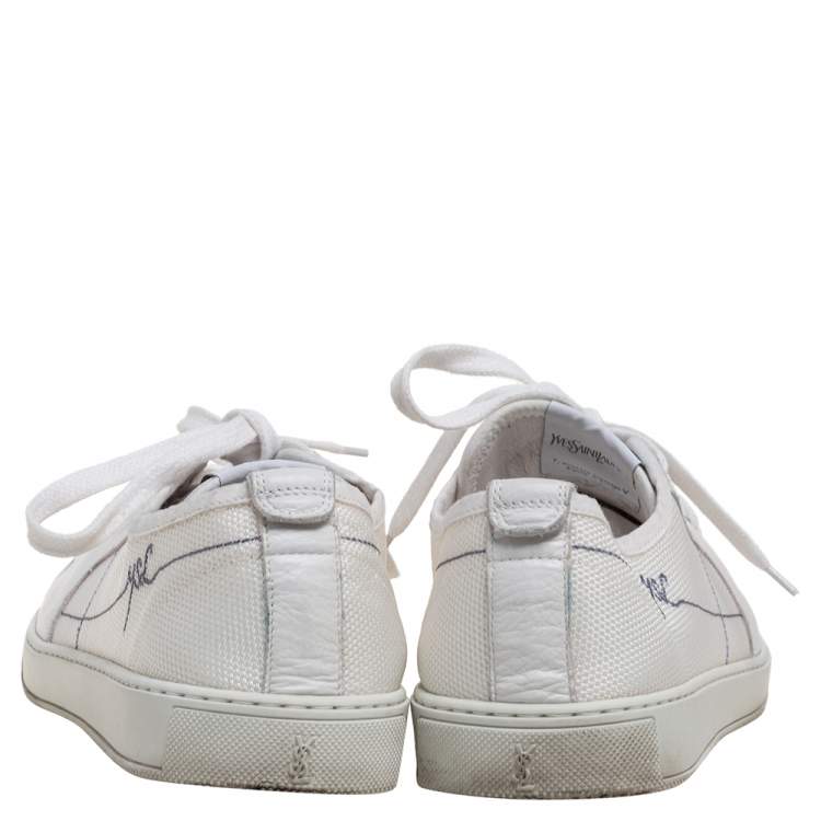 Pre Owned Yves Saint Laurent White Leather And Canvas Lace Up Sneakers Size 42