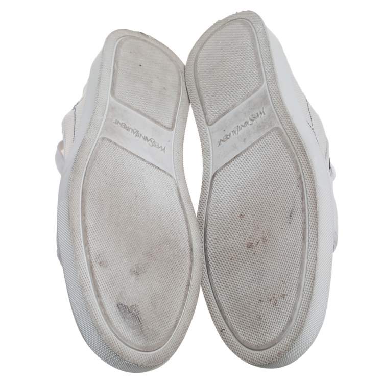 Pre Owned Yves Saint Laurent White Leather And Canvas Lace Up Sneakers Size 42