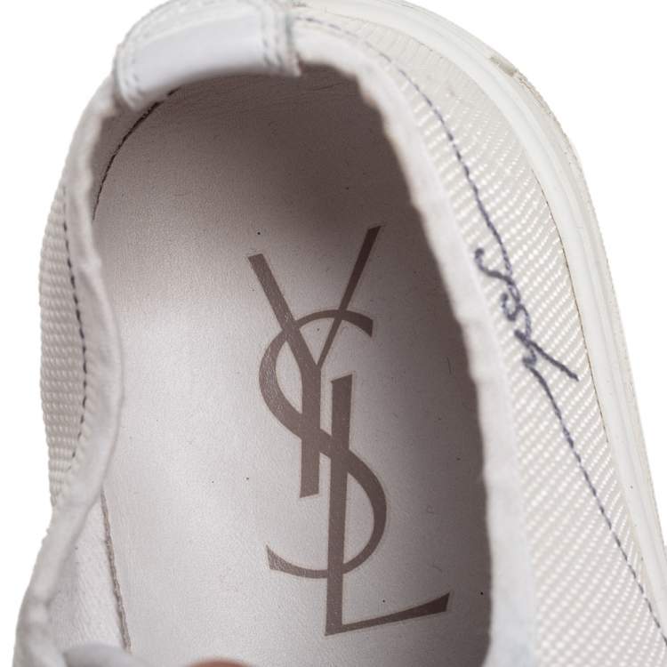 Pre Owned Yves Saint Laurent White Leather And Canvas Lace Up Sneakers Size 42