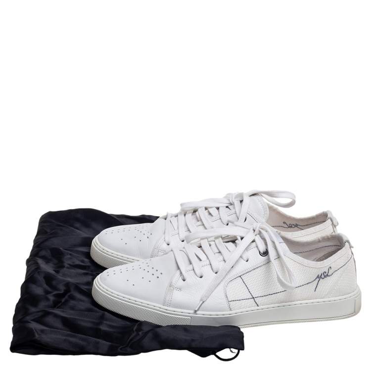 Pre Owned Yves Saint Laurent White Leather And Canvas Lace Up Sneakers Size 42