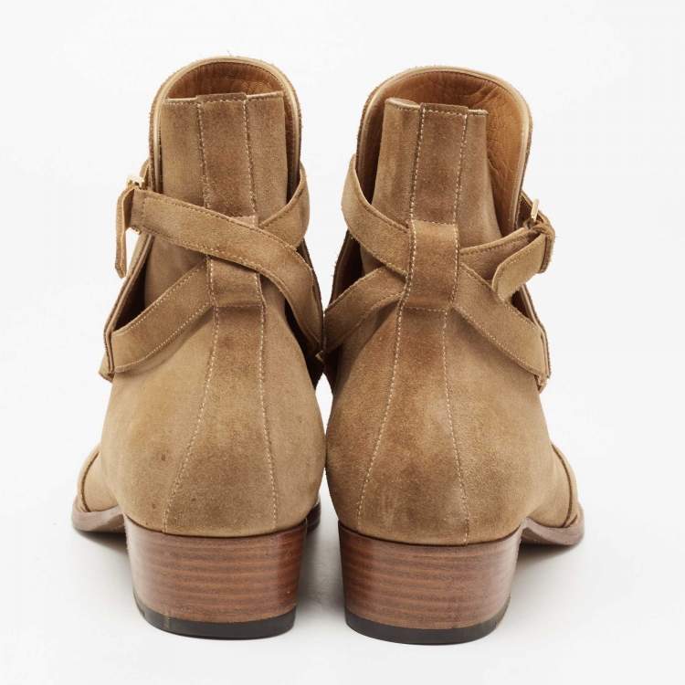 Pre Owned  Yves Saint Laurent Brown Suede Wyatt Jodhpur Ankle Boots Size 42