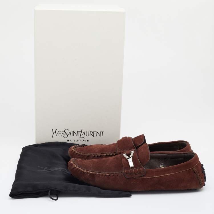Pre Owned Yves Saint Laurent Brown Suede Slip On Loafers Size 42