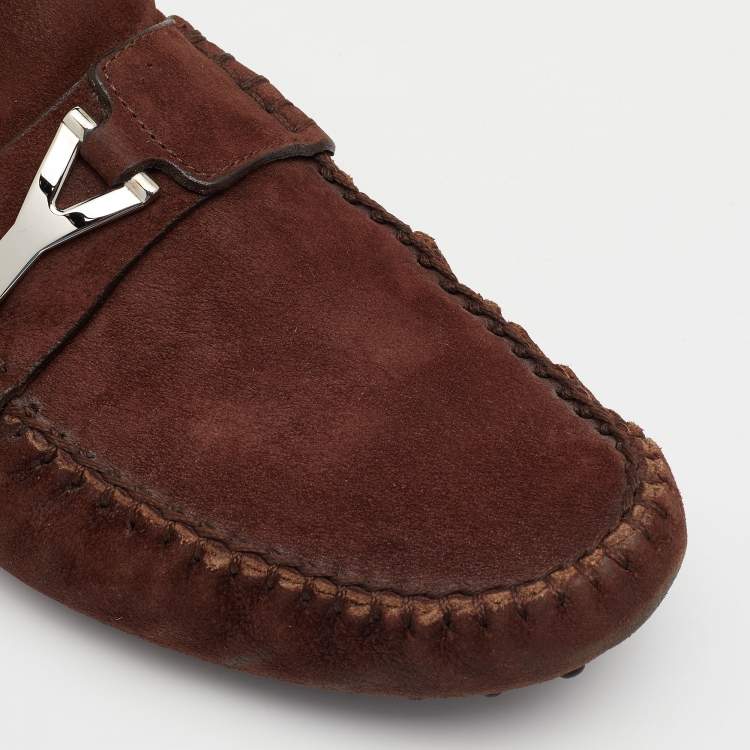 Pre Owned Yves Saint Laurent Brown Suede Slip On Loafers Size 42