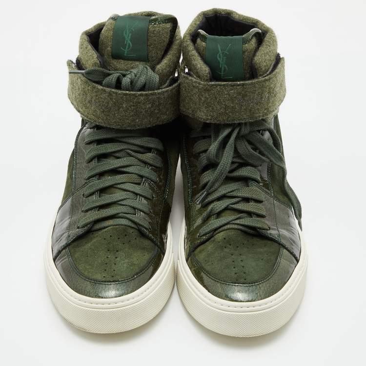Pre Owned Yves Saint Laurent Green Suede and Fabric High Top Sneakers Size 43