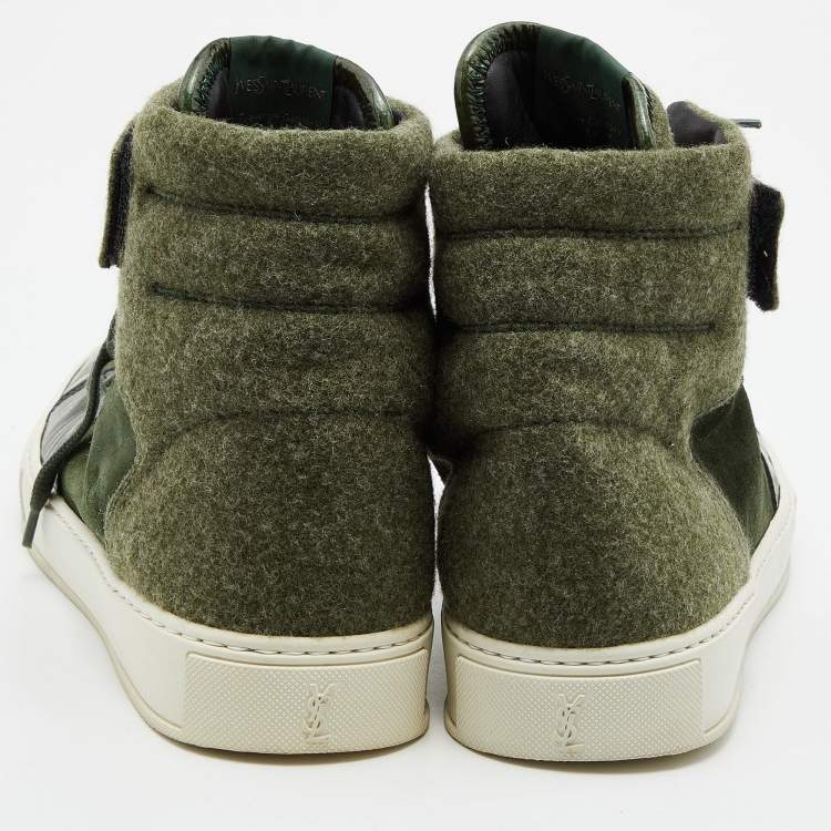 Pre Owned Yves Saint Laurent Green Suede and Fabric High Top Sneakers Size 43
