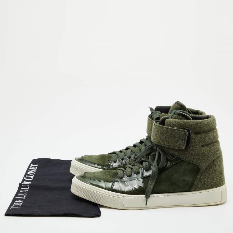Pre Owned Yves Saint Laurent Green Suede and Fabric High Top Sneakers Size 43