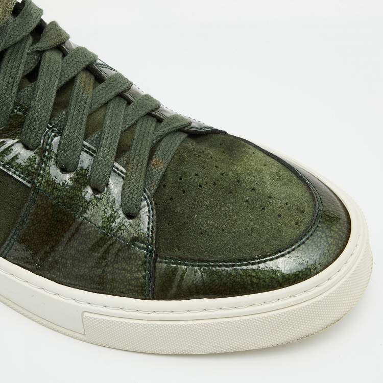 Pre Owned Yves Saint Laurent Green Suede and Fabric High Top Sneakers Size 43