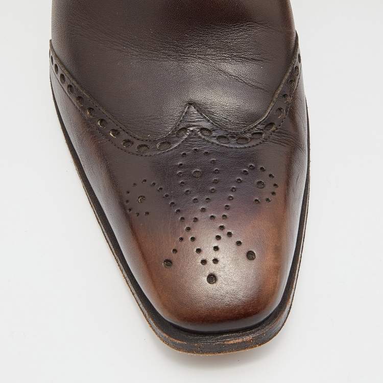 Pre Owned Yves Saint Laurent Dark Brown Leather Ankle Boots Size 42.5