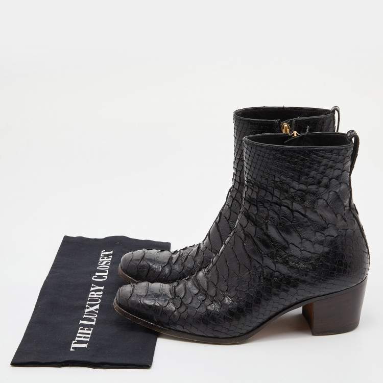 مملوكة مسبقًا Yves Saint Laurent Paris Black Python Ankle Boots Size 41.5