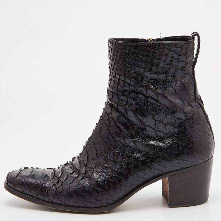 مملوكة مسبقًا Yves Saint Laurent Paris Black Python Ankle Boots Size 41.5