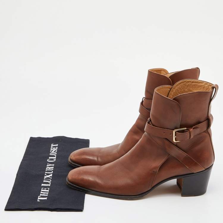Pre Owned Yves Saint Laurent Brown Leather Ankle Boots Size 42