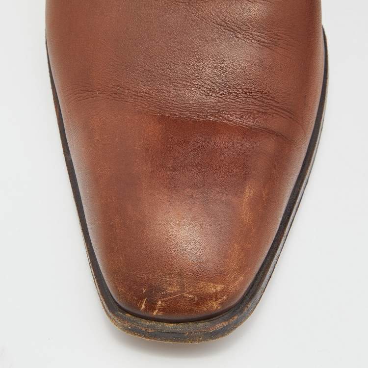 Pre Owned Yves Saint Laurent Brown Leather Ankle Boots Size 42
