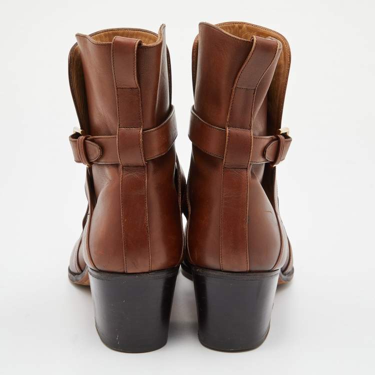 Pre Owned Yves Saint Laurent Brown Leather Ankle Boots Size 42