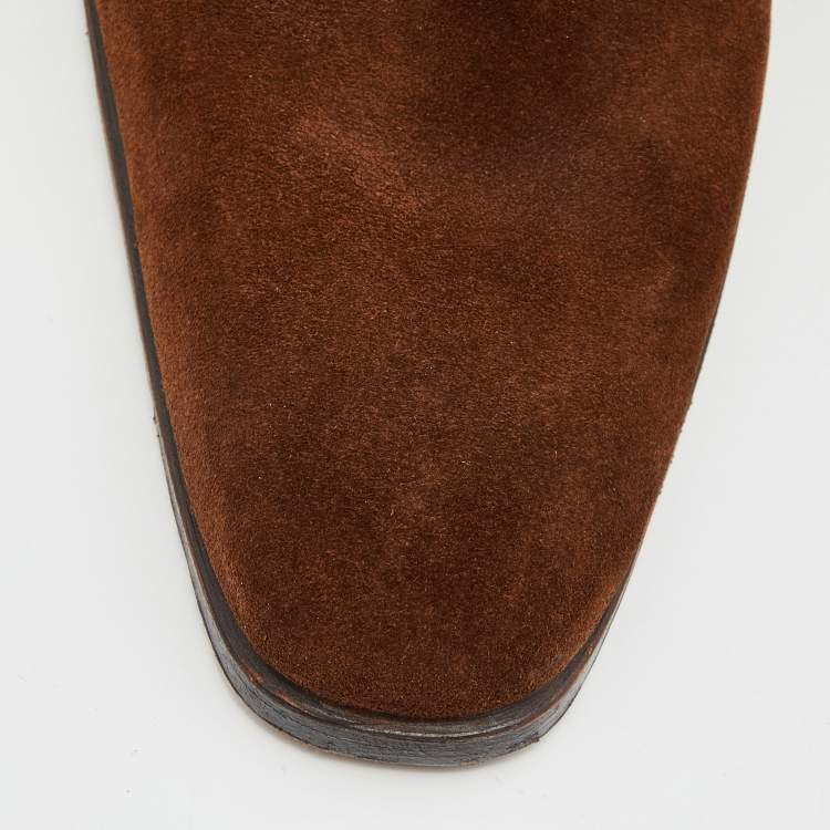 Pre Owned Yves Saint Laurent Brown Suede and Leather Ankle Length Boots Size 42
