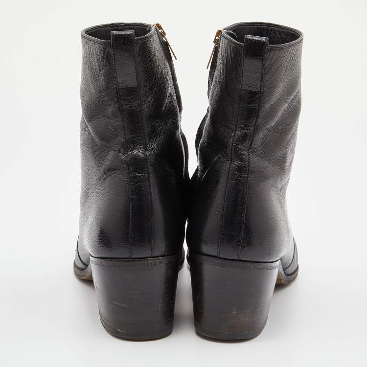 Pre Owned Yves Saint Laurent Black Leather Zip Ankle Length Boots Size 42.5
