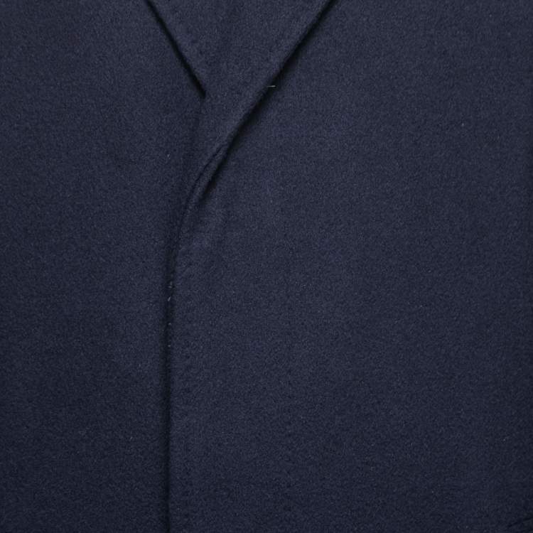 Pre Owned Saint Laurent Rive Gauche Vintage Navy Blue Cashmere Concealed Button Coat XL
