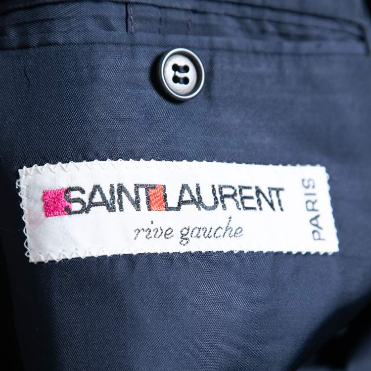 Pre Owned Saint Laurent Rive Gauche Vintage Navy Blue Cashmere Concealed Button Coat XL