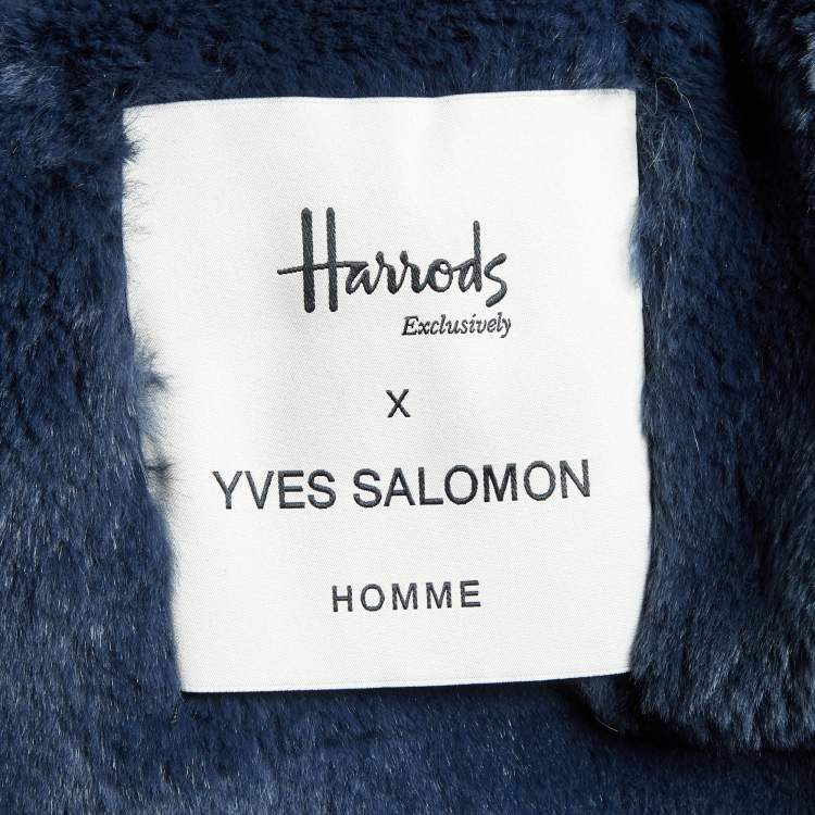 Pre Owned Yves Salomon X Harrods Green/Blue Fur and Gabardine Long Hooded Jacket M