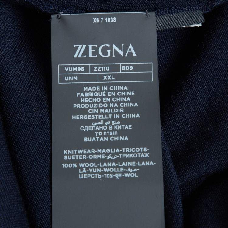 Pre Owned Z Zegna Navy Blue Wool Knit Sweater XXL