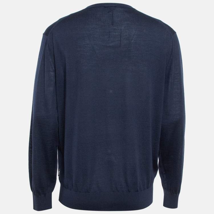 Pre Owned Z Zegna Navy Blue Wool Knit Sweater XXL