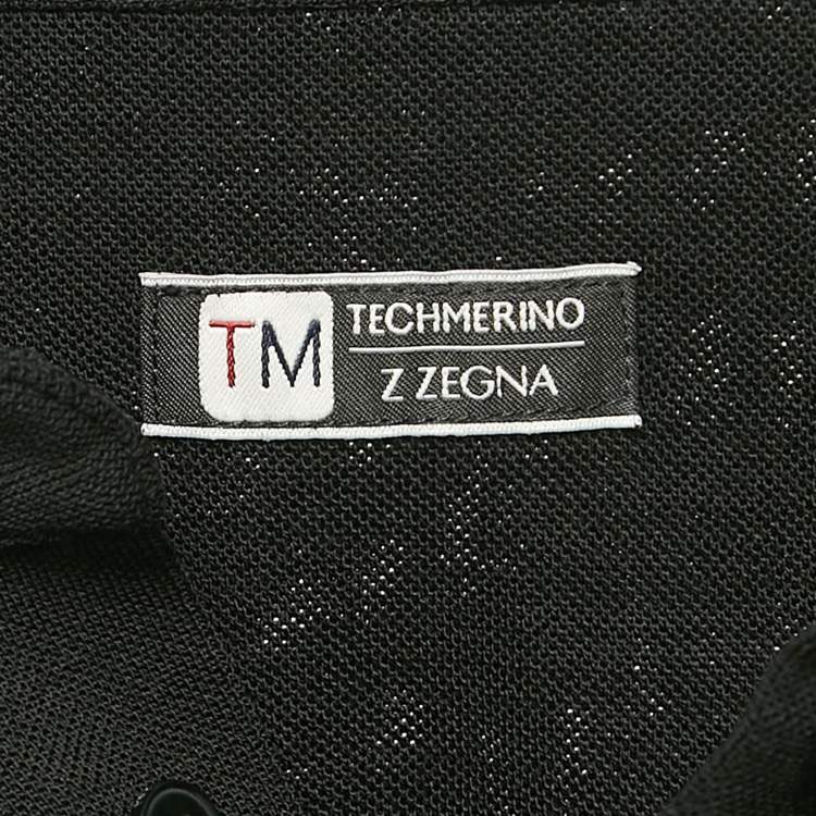 Pre Owned Z Zegna Techmerino Black Wool Pique Polo T-Shirt XL
