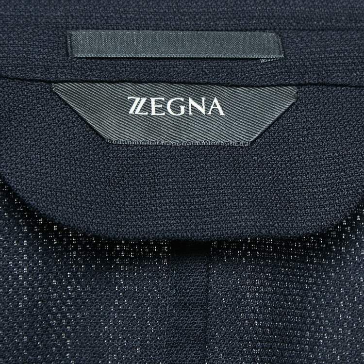 Pre Owned Z Zegna Techmerino Navy Blue Jacquard Wool Blazer XL