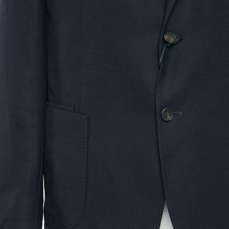 Pre Owned Z Zegna Techmerino Navy Blue Jacquard Wool Blazer XL
